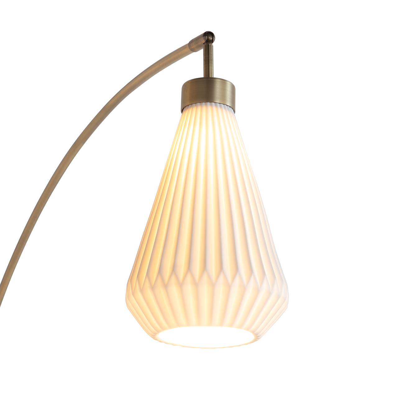 Concord Bone Porcelain Shade 3 Light Arc Floor Lamp – 85″, Weathered Brass & Walnut, Dimmer Switch - Image 4
