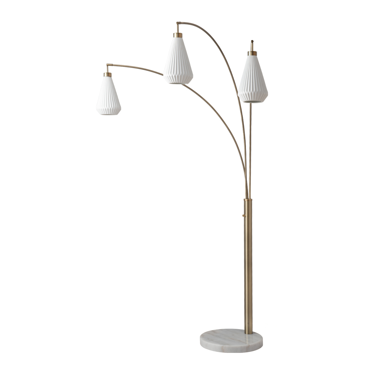 Concord Bone Porcelain Shade 3 Light Arc Floor Lamp – 85″, Weathered Brass & Walnut, Dimmer Switch - Image 9
