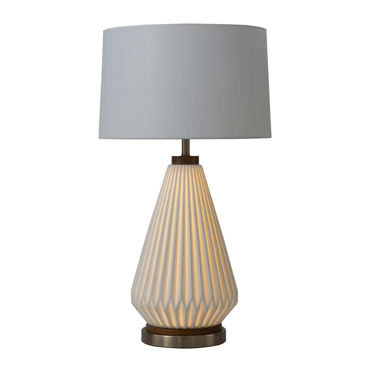 Concord Bone Porcelain Table Lamp – 28″, White and Walnut, 4-Way Rotary Switch - Image 3