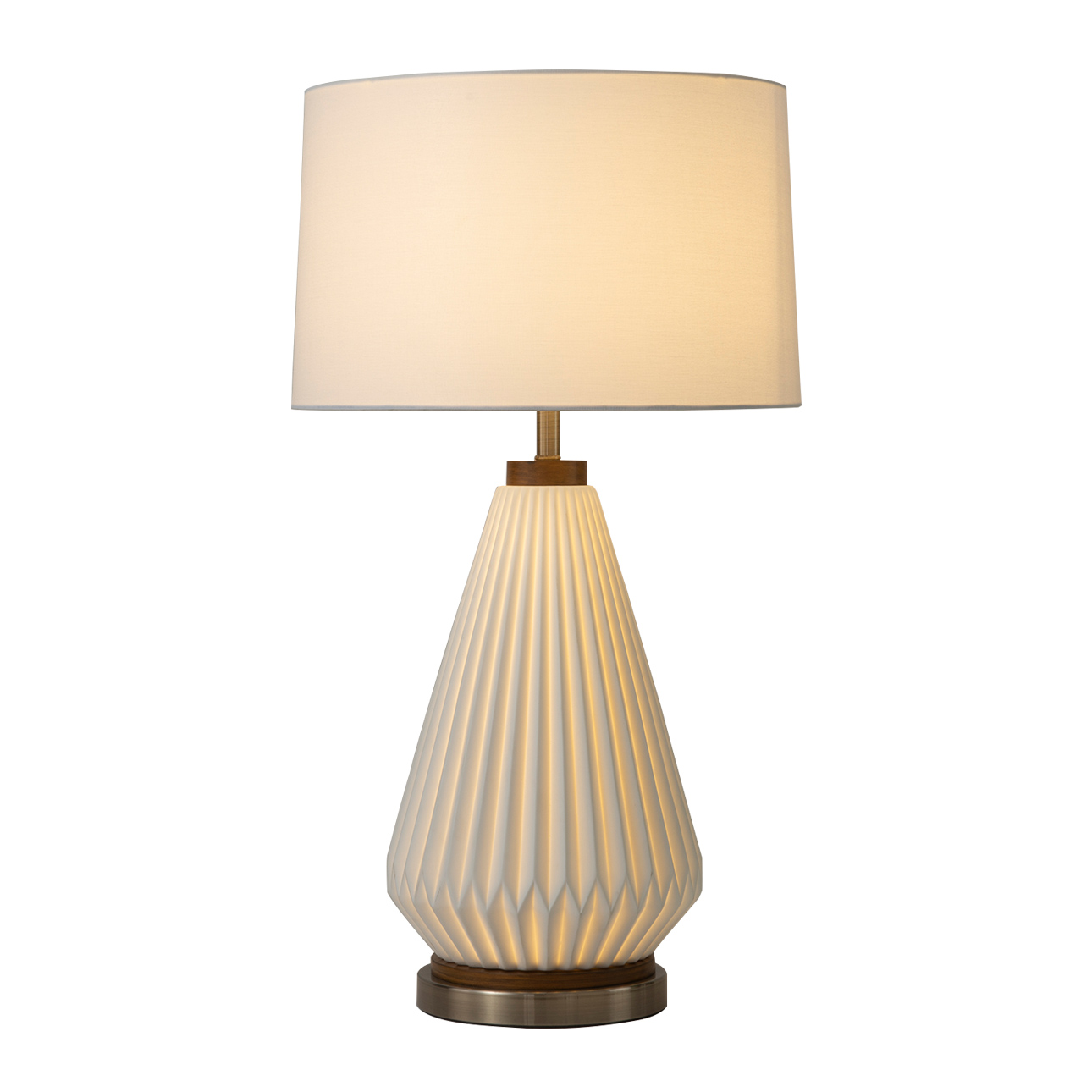 Concord Bone Porcelain Table Lamp – 28″, White and Walnut, 4-Way Rotary Switch - Image 2