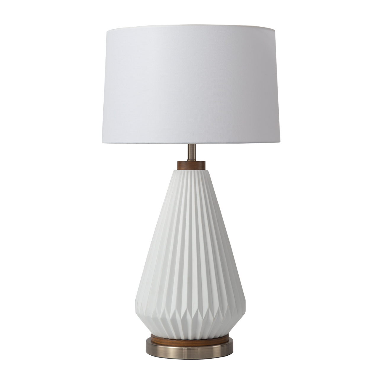 Concord Bone Porcelain Table Lamp – 28″, White and Walnut, 4-Way Rotary Switch - Image 4