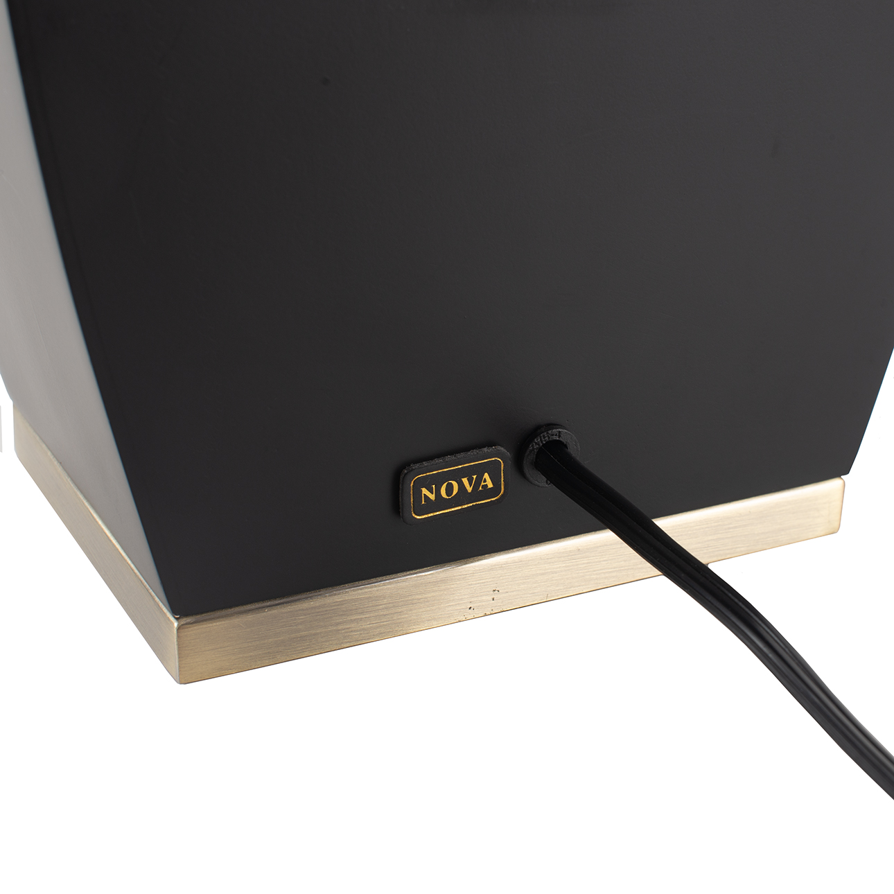 Delacey Table Lamp with Nightlight – Ebony Wood Finish, Weathered Brass, White Linen Shade - Image 2