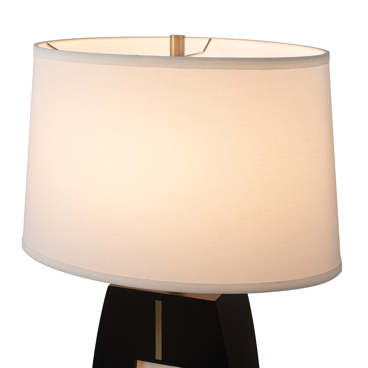 Delacey Table Lamp with Nightlight – Ebony Wood Finish, Weathered Brass, White Linen Shade - Image 6