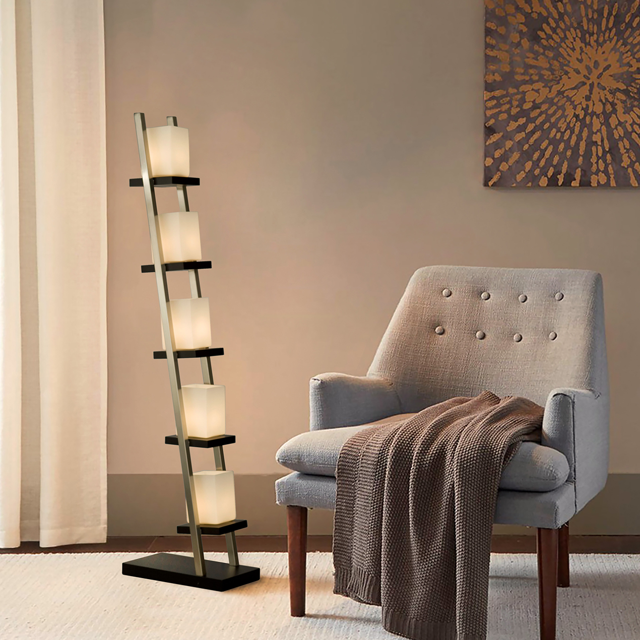 Escalier Floor Lamp – 61″, Espresso & Brushed Nickel, On/Off Switch - Image 3