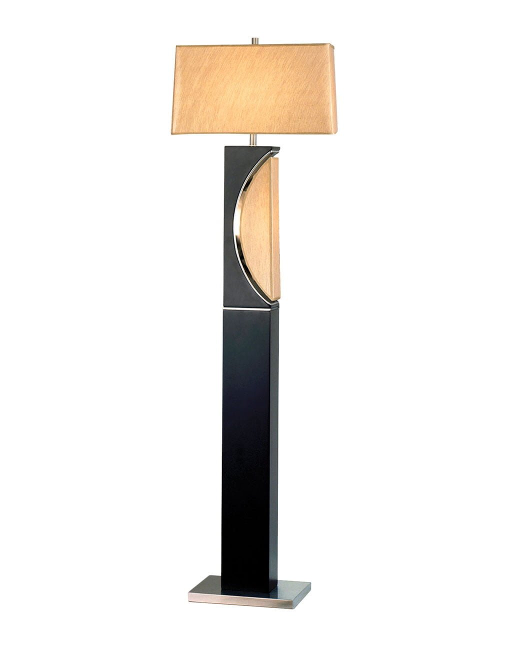 Half Moon Floor Lamp with Nightlight – Dark Brown, Etruscan Gold Linen Shade - Image 3