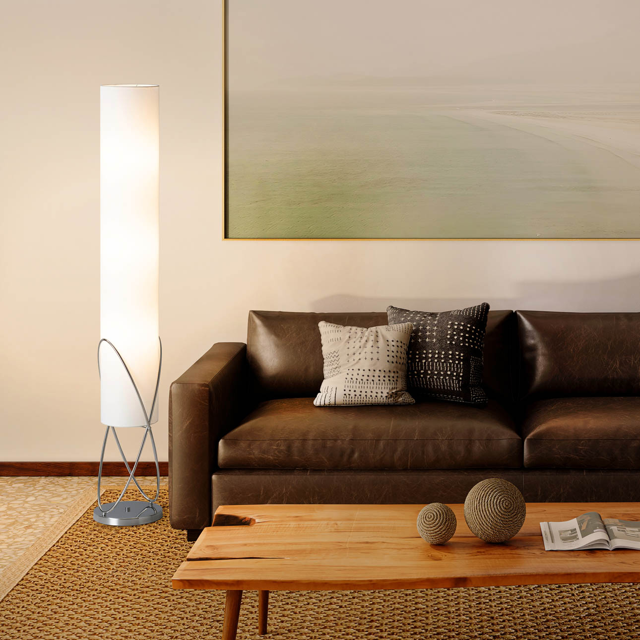 Internal Floor Lamp – Chrome, White Linen Shade, Dimmer Switch