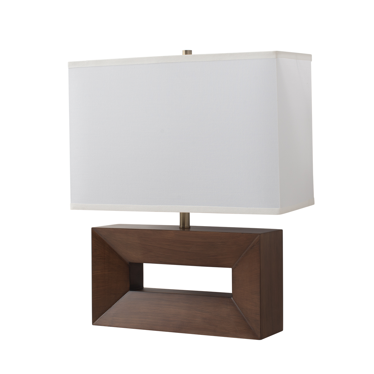 Julie Reclining Table Lamp – Dark Walnut Wood Finish, Weathered Brass, White Linen Shade - Image 3