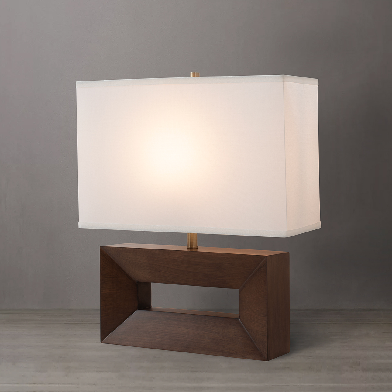 Julie Reclining Table Lamp – Dark Walnut Wood Finish, Weathered Brass, White Linen Shade - Image 2