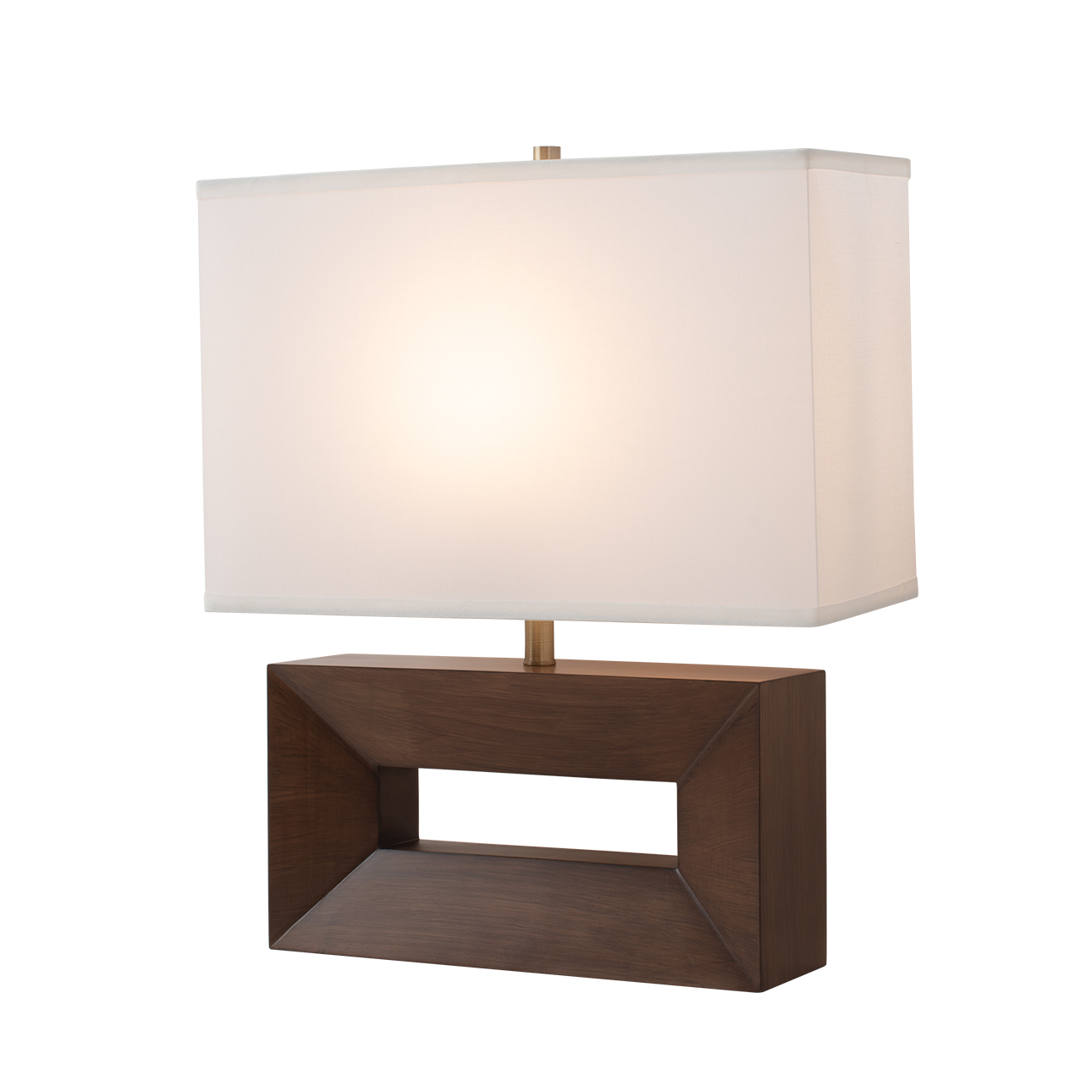 Julie Reclining Table Lamp – Dark Walnut Wood Finish, Weathered Brass, White Linen Shade - Image 4