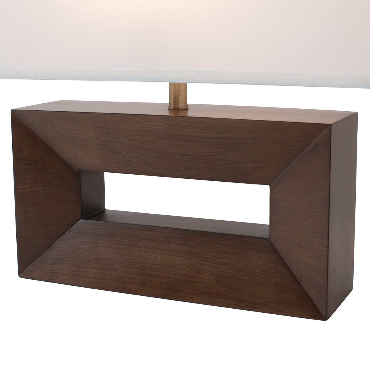 Julie Reclining Table Lamp – Dark Walnut Wood Finish, Weathered Brass, White Linen Shade - Image 6