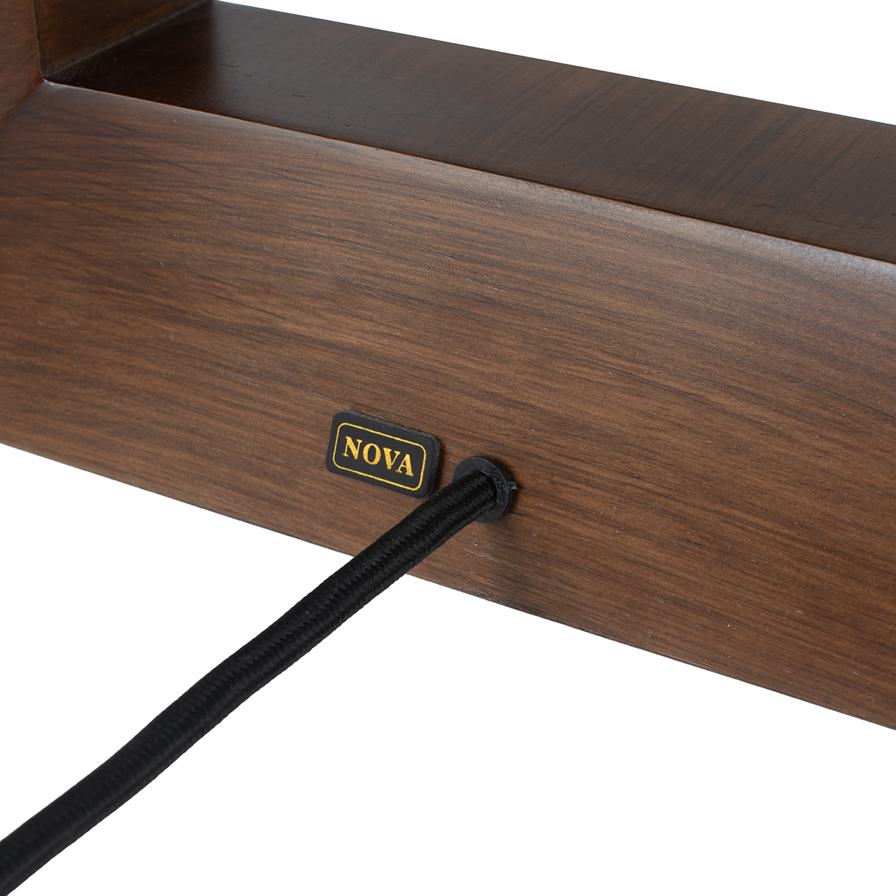 Julie Reclining Table Lamp – Dark Walnut Wood Finish, Weathered Brass, White Linen Shade - Image 7