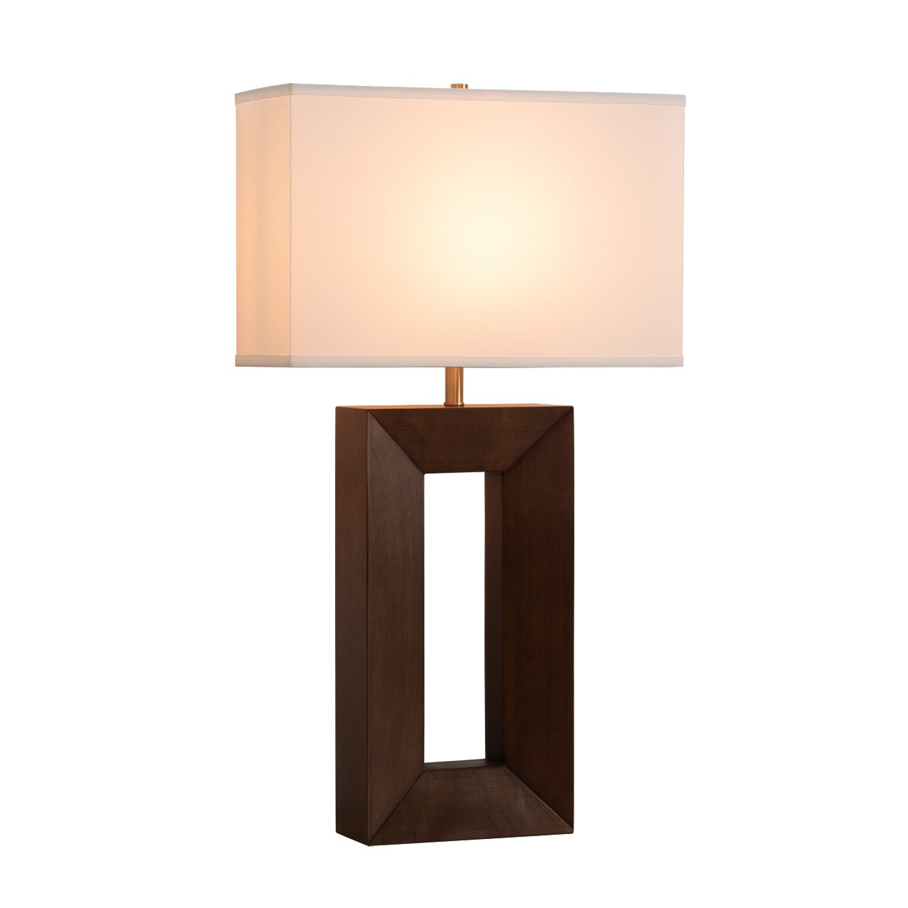 Julie Standing Table Lamp – Dark Walnut Wood Finish, Weathered Brass, White Linen Shade - Image 3