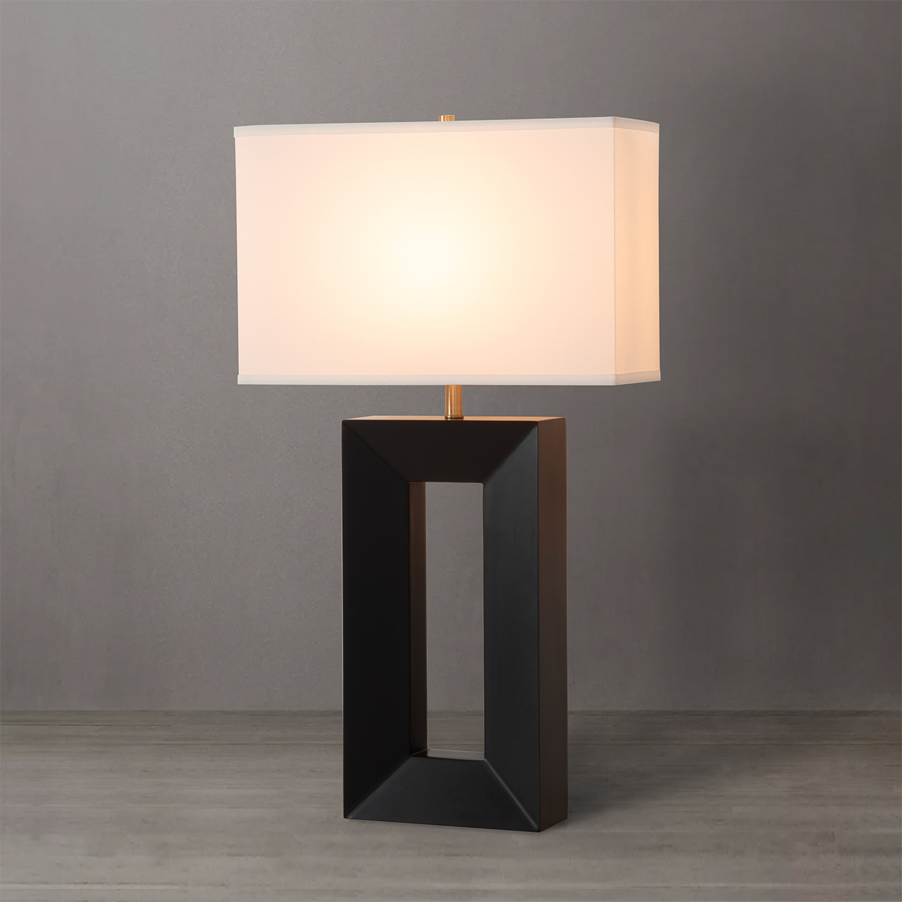Julie Standing Table Lamp – Dark Walnut Wood Finish, Weathered Brass, White Linen Shade - Image 2