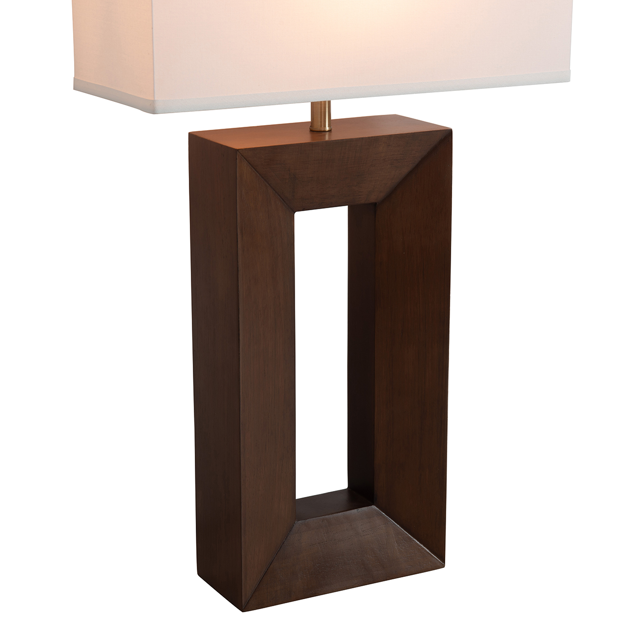 Julie Standing Table Lamp – Dark Walnut Wood Finish, Weathered Brass, White Linen Shade - Image 6