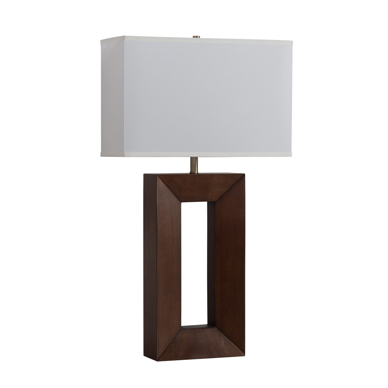 Julie Standing Table Lamp – Dark Walnut Wood Finish, Weathered Brass, White Linen Shade - Image 4