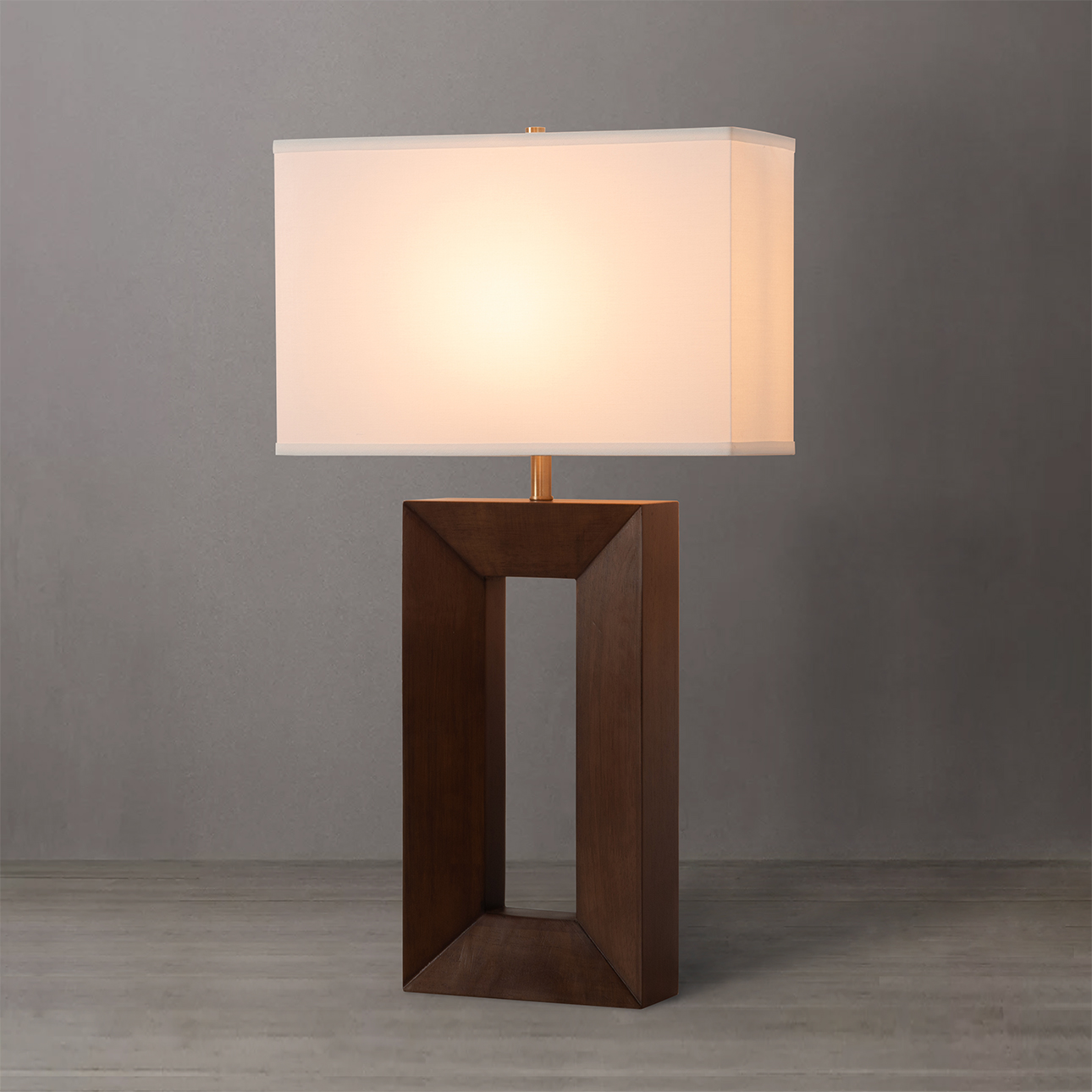 Julie Standing Table Lamp – Ebony Wood Finish, Weathered Brass, White Linen Shade - Image 2