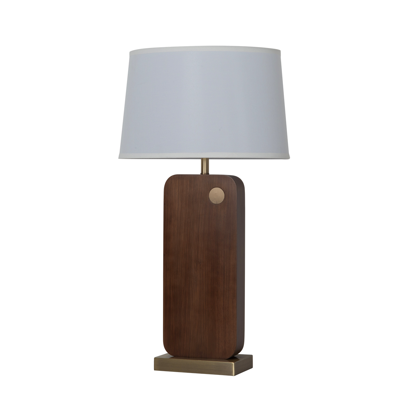 Laurel Table Lamp – Dark Walnut Wood Finish, Weathered Brass, White Linen Shade - Image 4