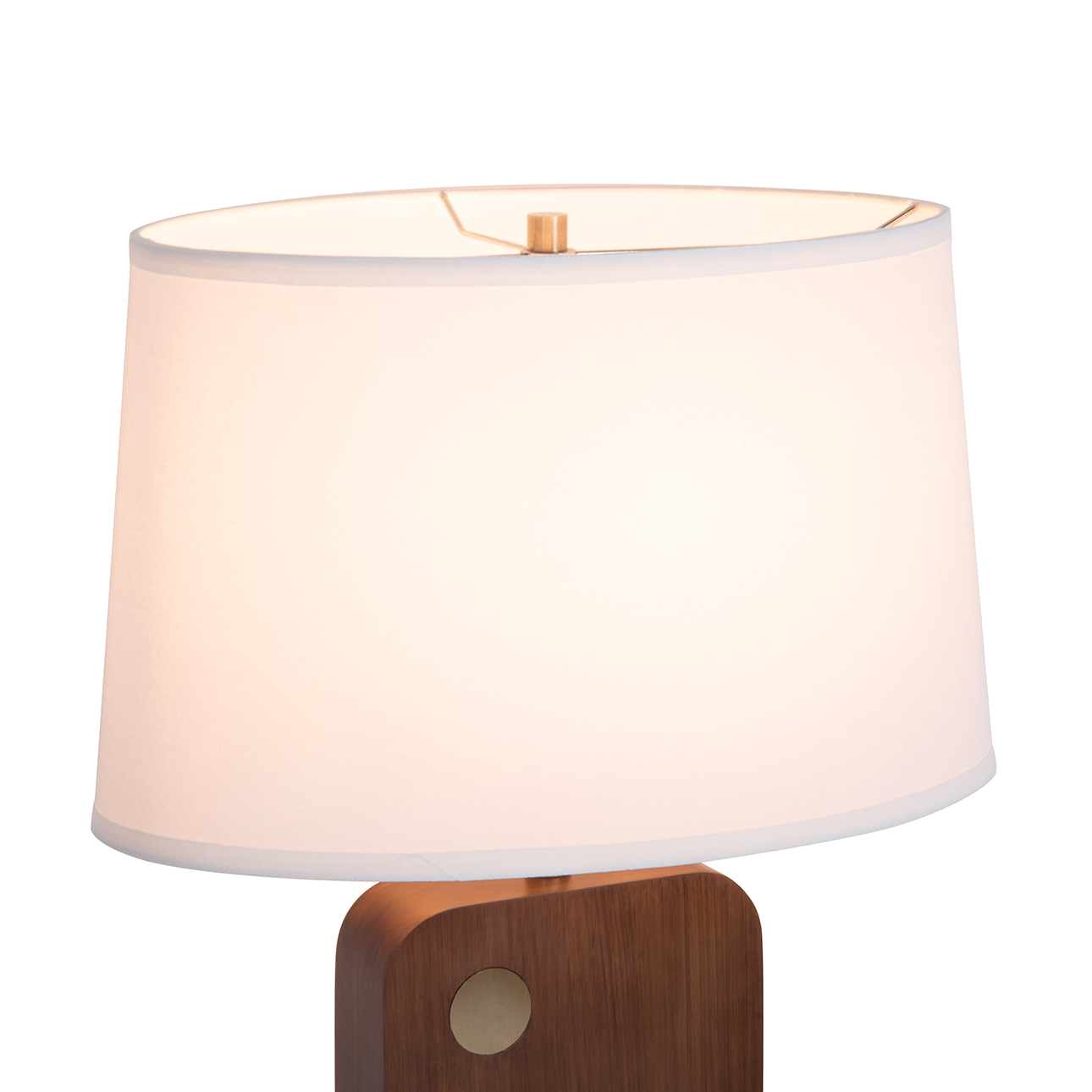 Laurel Table Lamp – Dark Walnut Wood Finish, Weathered Brass, White Linen Shade - Image 5