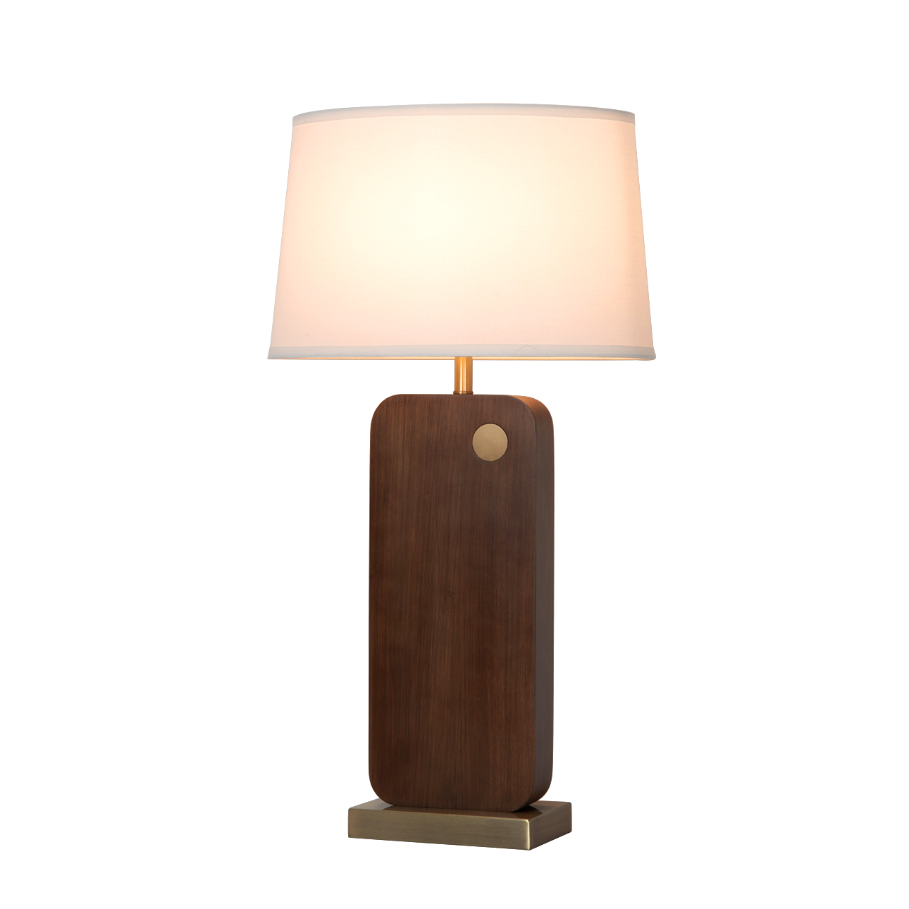 Laurel Table Lamp – Dark Walnut Wood Finish, Weathered Brass, White Linen Shade - Image 3