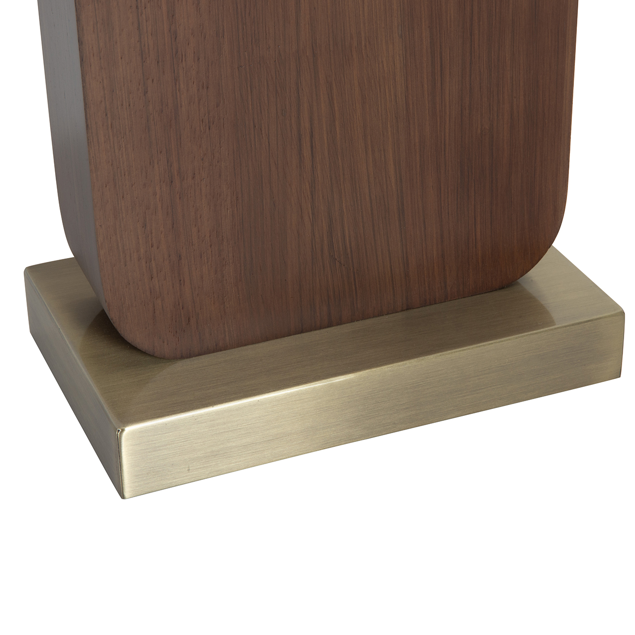 Laurel Table Lamp – Dark Walnut Wood Finish, Weathered Brass, White Linen Shade - Image 8
