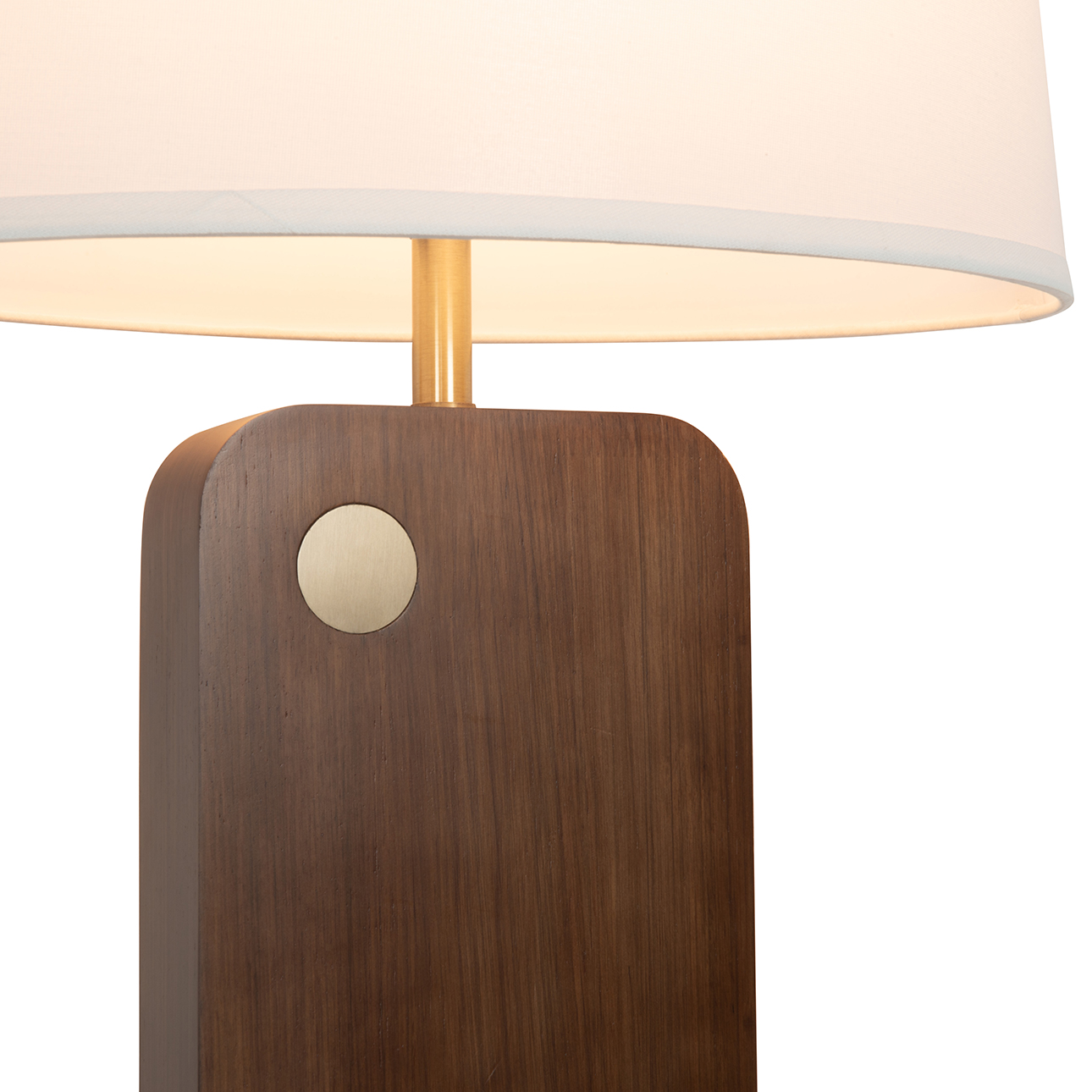 Laurel Table Lamp – Dark Walnut Wood Finish, Weathered Brass, White Linen Shade - Image 6