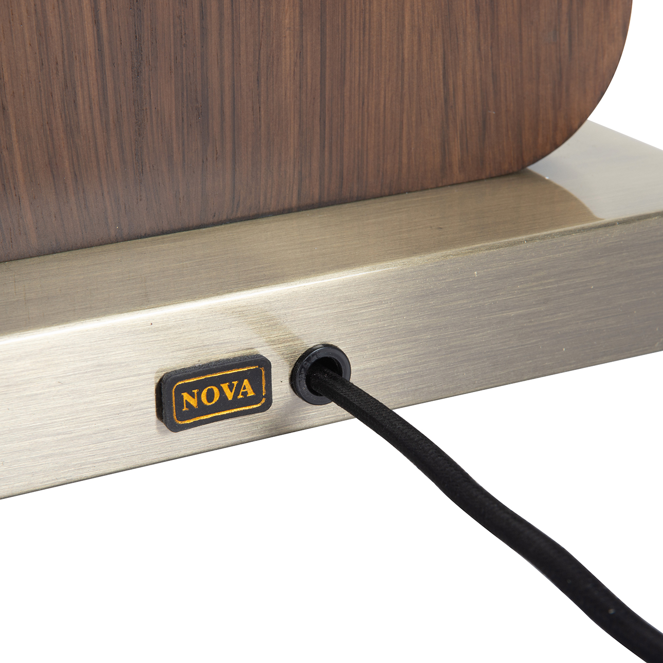 Laurel Table Lamp – Dark Walnut Wood Finish, Weathered Brass, White Linen Shade - Image 7