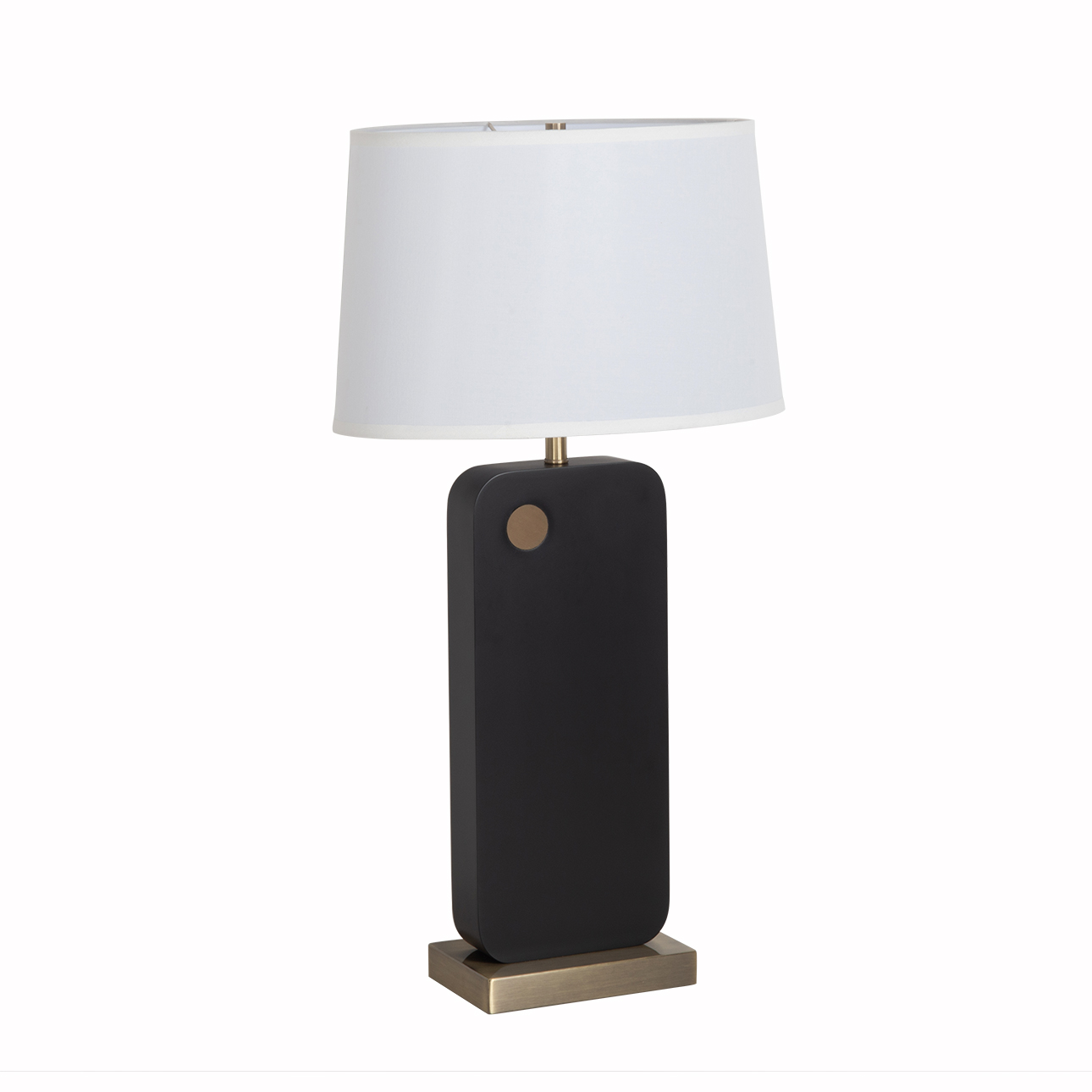 Laurel Table Lamp – Ebony Wood Finish, Weathered Brass, White Linen Shade - Image 4