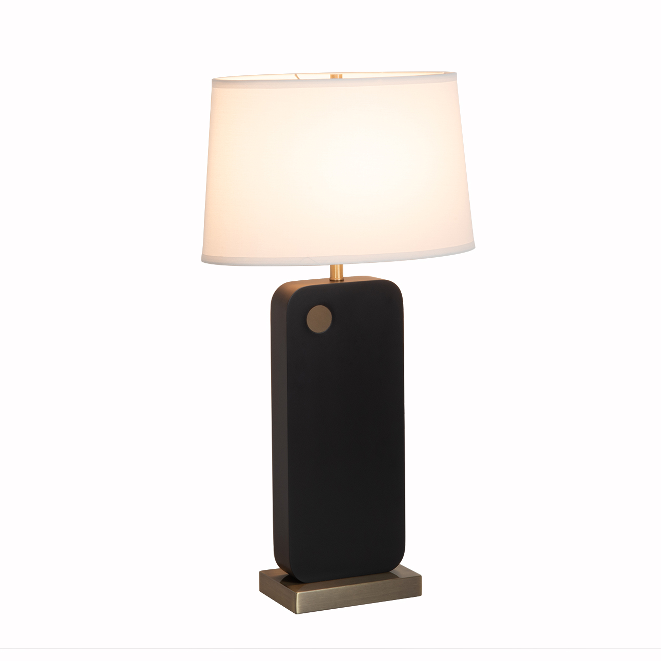 Laurel Table Lamp – Ebony Wood Finish, Weathered Brass, White Linen Shade - Image 3