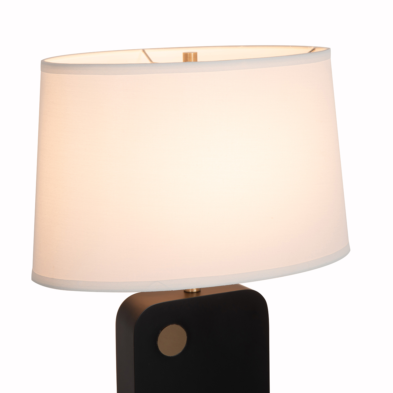 Laurel Table Lamp – Ebony Wood Finish, Weathered Brass, White Linen Shade - Image 5