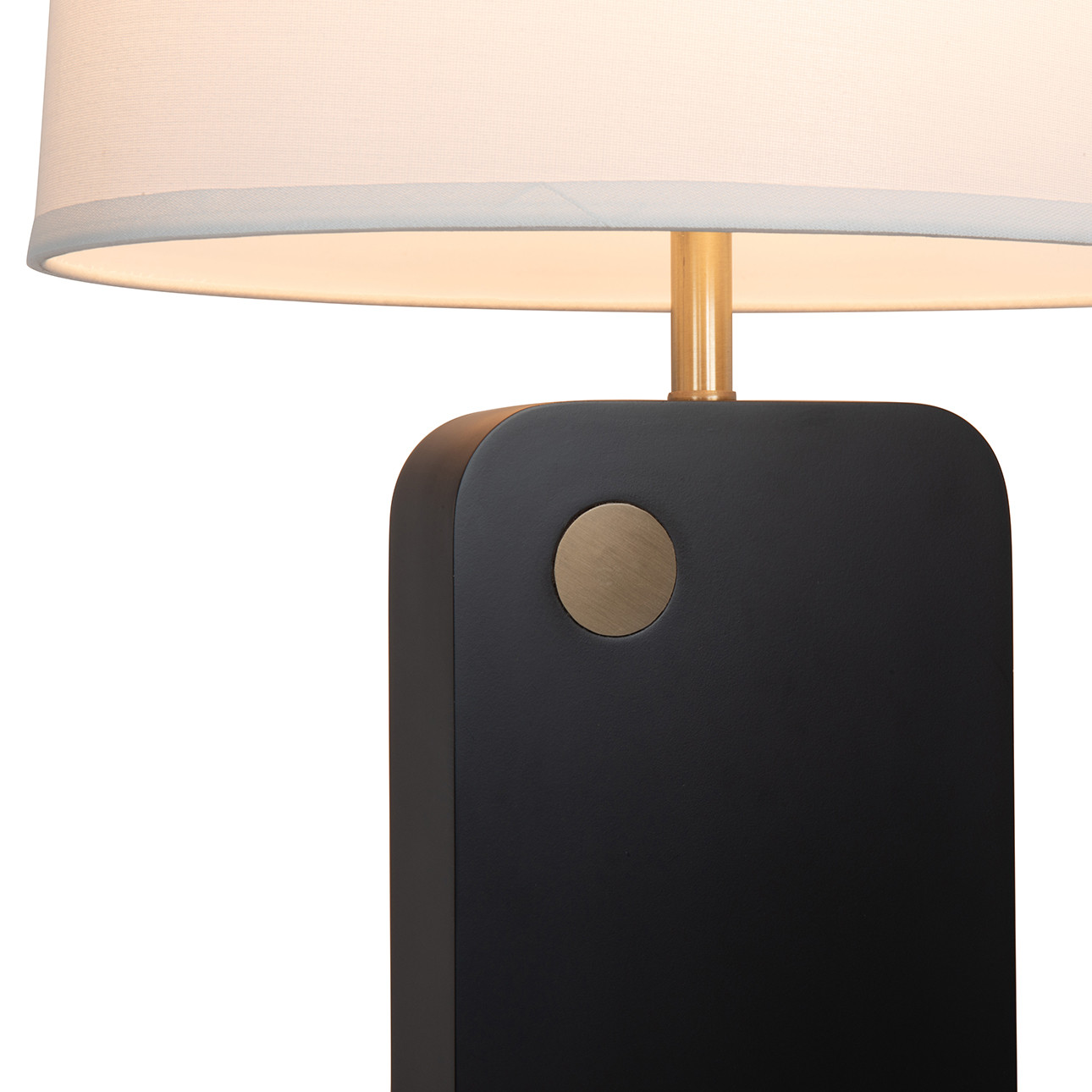 Laurel Table Lamp – Ebony Wood Finish, Weathered Brass, White Linen Shade - Image 6