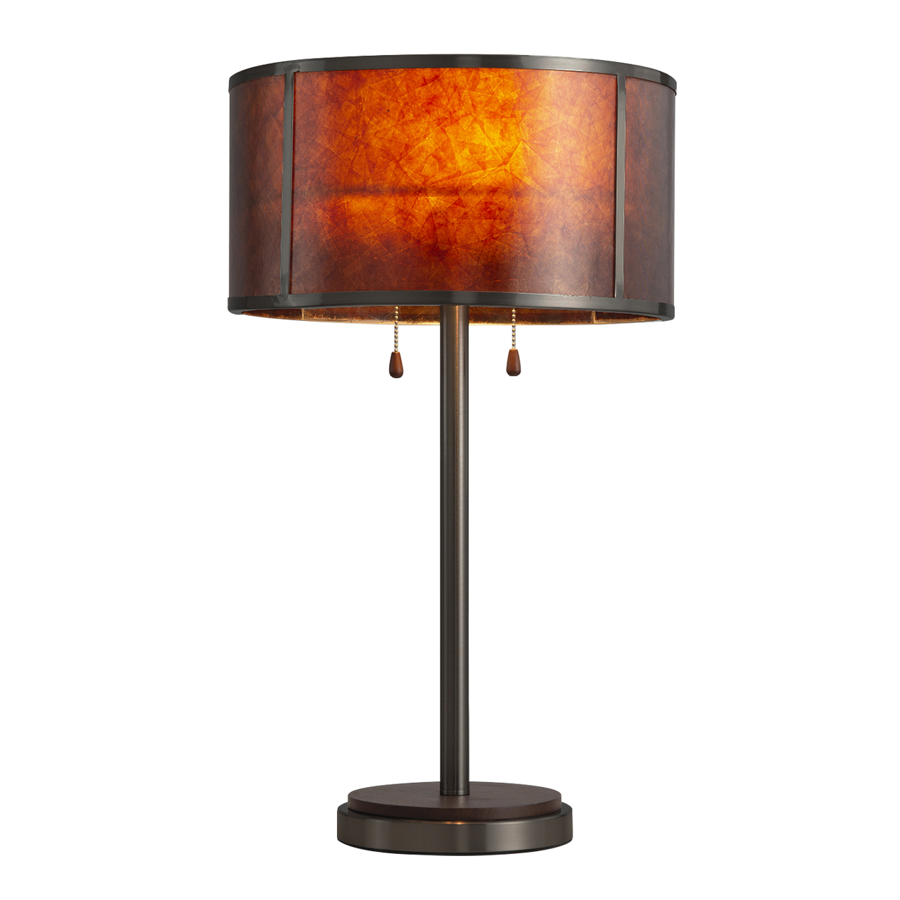Layers Natural Mica Table Lamp – 25″, Charcoal Grey Wood & Gunmetal, Dual Pull Chair Switch - Image 3