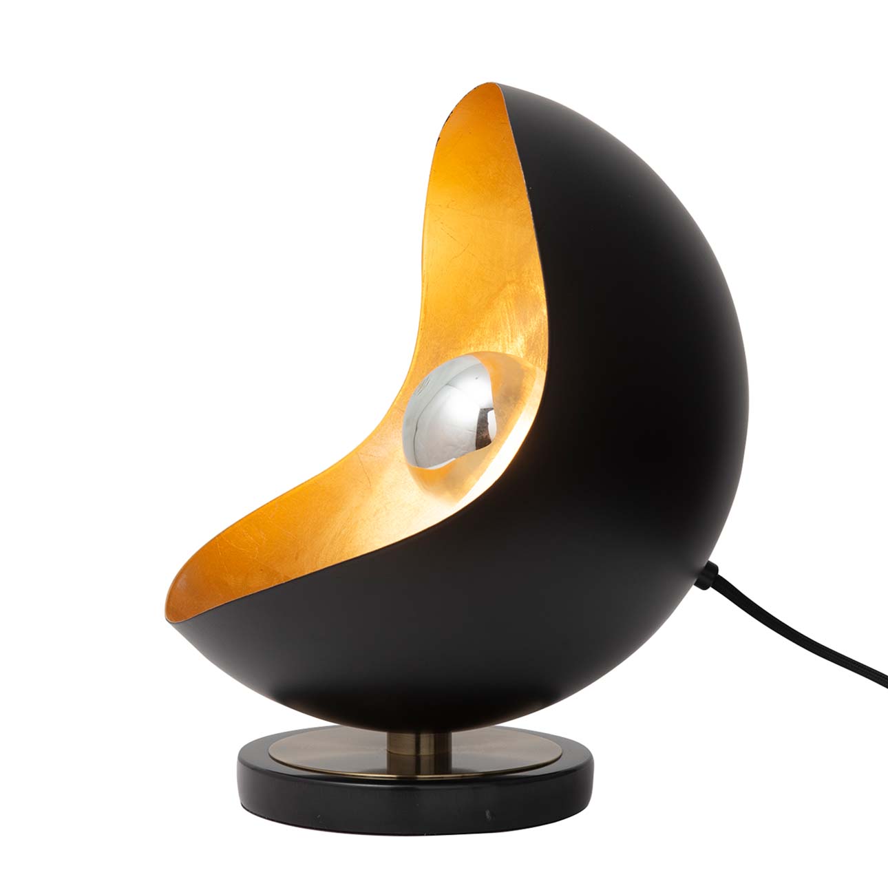 Luna Bella Accent Table Lamp – Black & Gold-leaf shade, Weathered Brass, Black Marble Base - Image 6