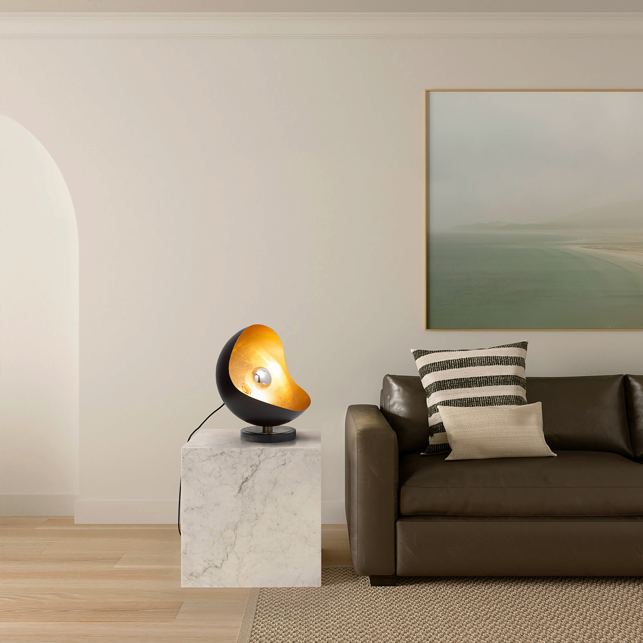 Luna Bella Accent Table Lamp – Black & Gold-leaf shade, Weathered Brass, Black Marble Base - Image 5
