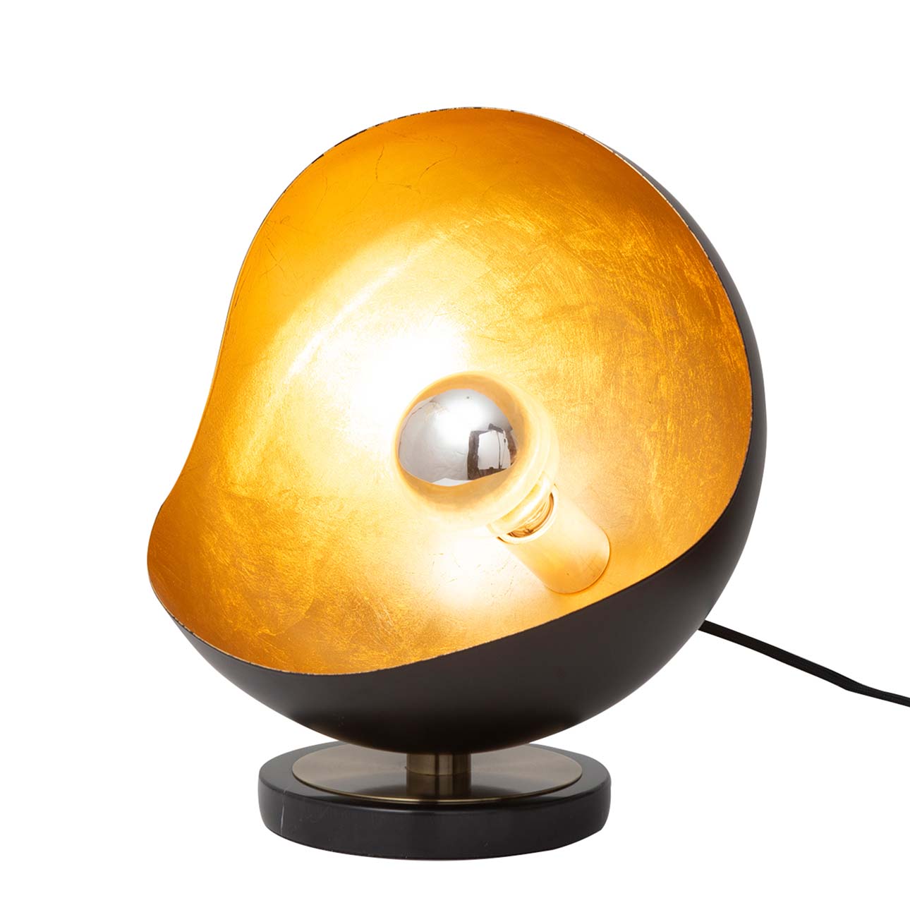 Luna Bella Accent Table Lamp – Black & Gold-leaf shade, Weathered Brass, Black Marble Base - Image 8