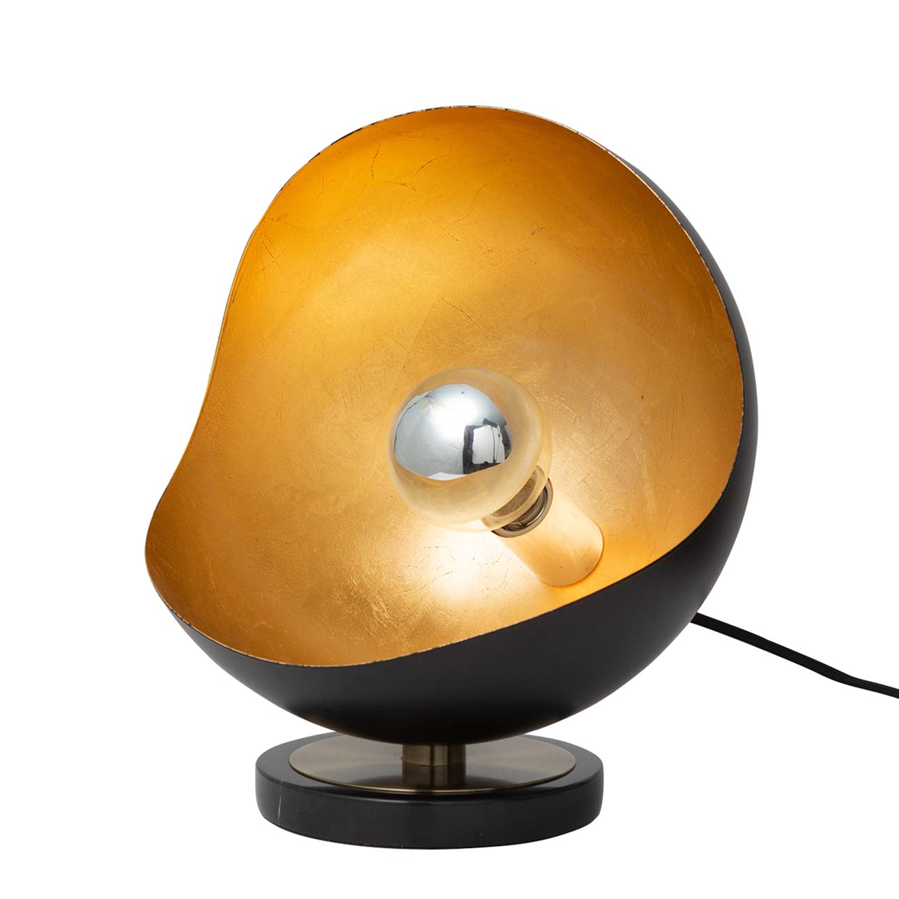 Luna Bella Accent Table Lamp – Black & Gold-leaf shade, Weathered Brass, Black Marble Base - Image 7