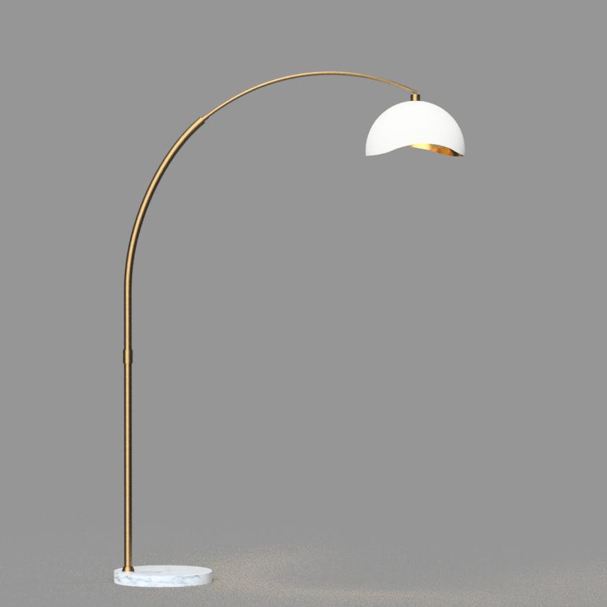 Luna Bella Arc Floor Lamp -White with Gold Leaf Shade, Marble Base - Image 2