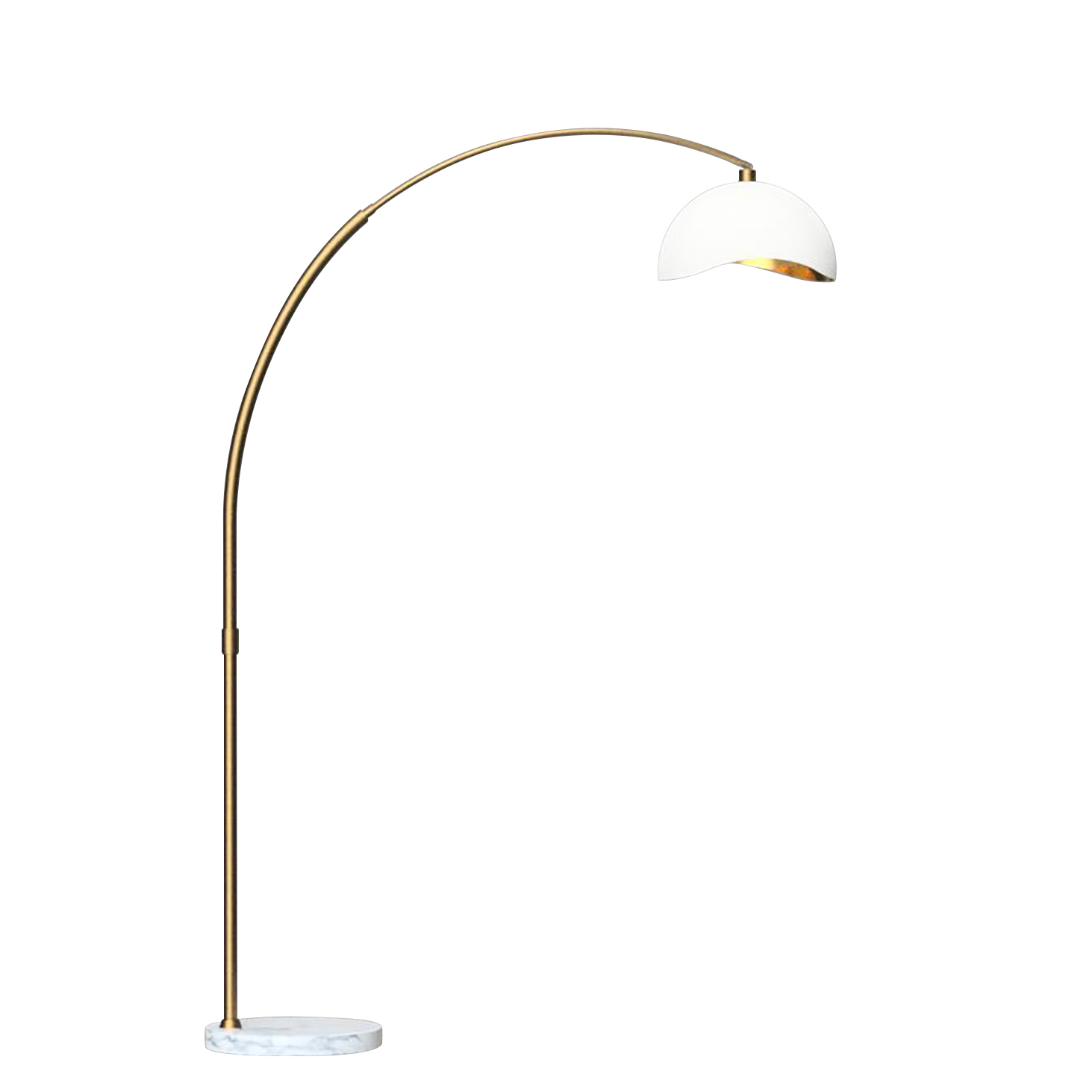 Luna Bella Arc Floor Lamp -White with Gold Leaf Shade, Marble Base - Image 3