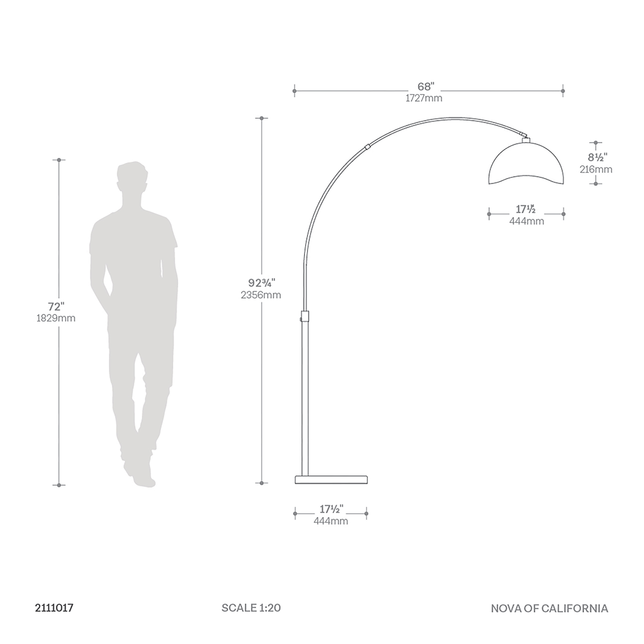 Luna Bella Arc Floor Lamp – 92″, Weathered Brass, Matte Black/Gold Leaf Shade, Dimmer Switch, Marble base - Image 15