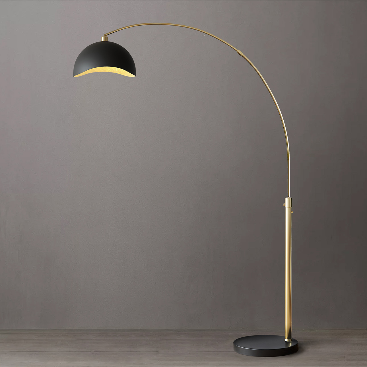 Luna Bella Arc Floor Lamp – 92″, Weathered Brass, Matte Black/Gold Leaf Shade, Dimmer Switch, Marble base - Image 8