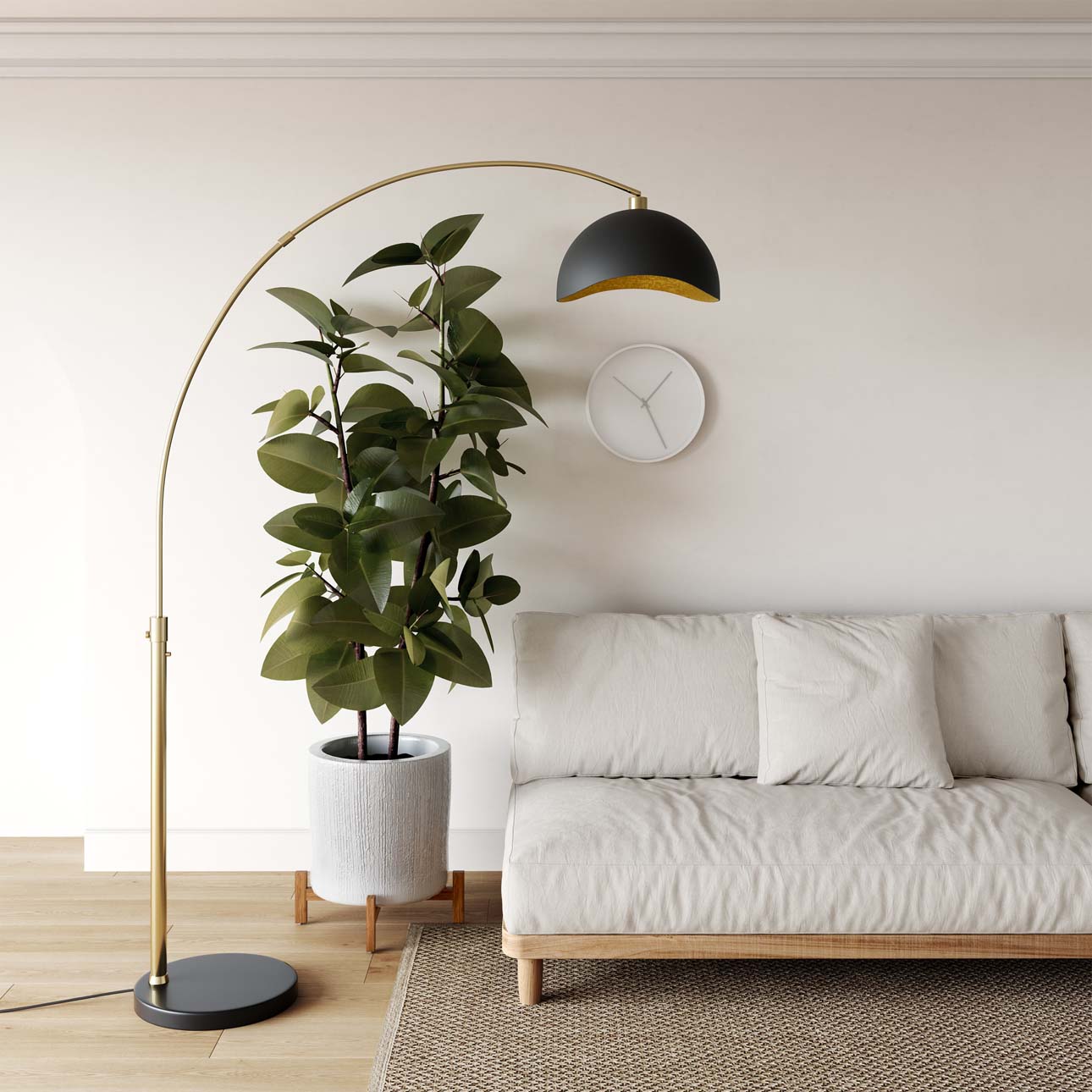 Luna Bella Arc Floor Lamp – 92″, Weathered Brass, Matte Black/Gold Leaf Shade, Dimmer Switch, Marble base - Image 4