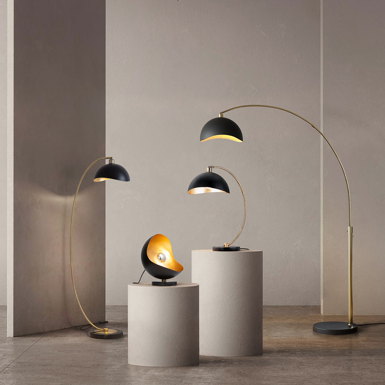 Luna Bella Arc Floor Lamp – 92″, Weathered Brass, Matte Black/Gold Leaf Shade, Dimmer Switch, Marble base - Image 6