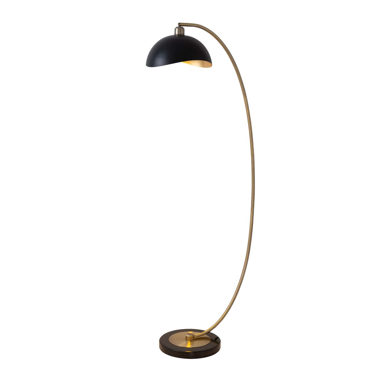Luna Bella Chairside Arc Floor Lamp – 60″, Weathered Brass & Matte Black/Gold-Leaf Shade, On/Off Step Switch, Marble Base - Image 5