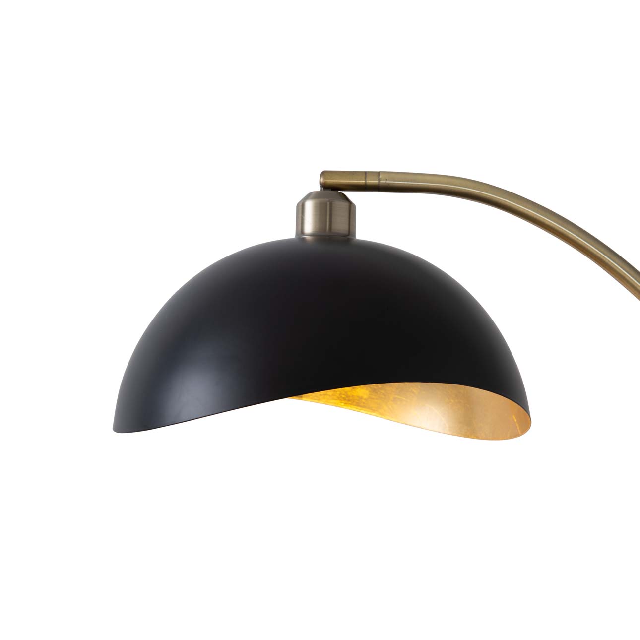 Luna Bella Chairside Arc Floor Lamp – 60″, Weathered Brass & Matte Black/Gold-Leaf Shade, On/Off Step Switch, Marble Base - Image 6