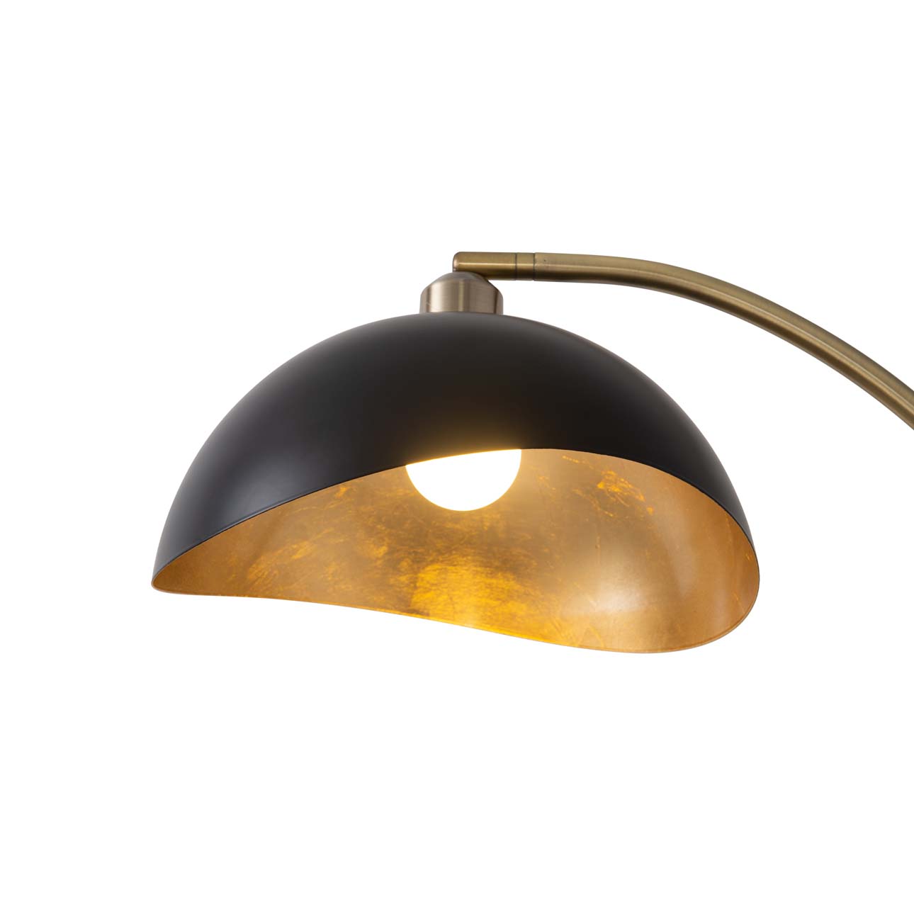 Luna Bella Chairside Arc Floor Lamp – 60″, Weathered Brass & Matte Black/Gold-Leaf Shade, On/Off Step Switch, Marble Base - Image 7