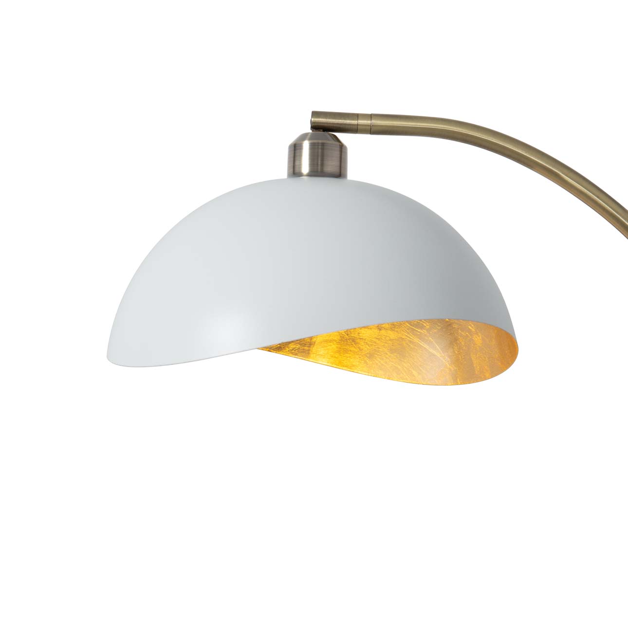 Luna Bella Chairside Arc Floor Lamp – 60″, Weathered Brass & Matte White/Gold-Leaf Shade, Dimmer Switch, Marble Base - Image 8