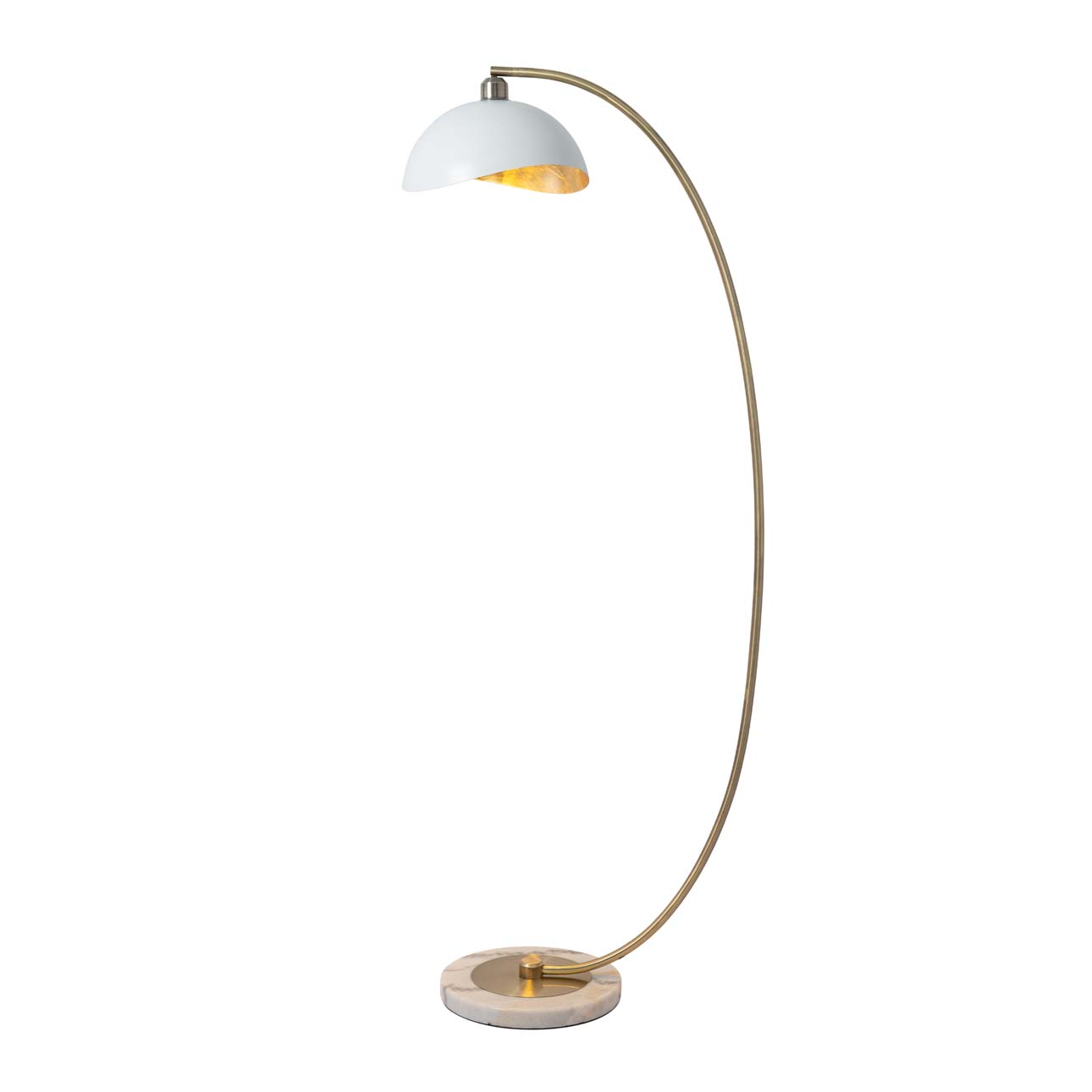 Luna Bella Chairside Arc Floor Lamp – 60″, Weathered Brass & Matte White/Gold-Leaf Shade, Dimmer Switch, Marble Base - Image 6