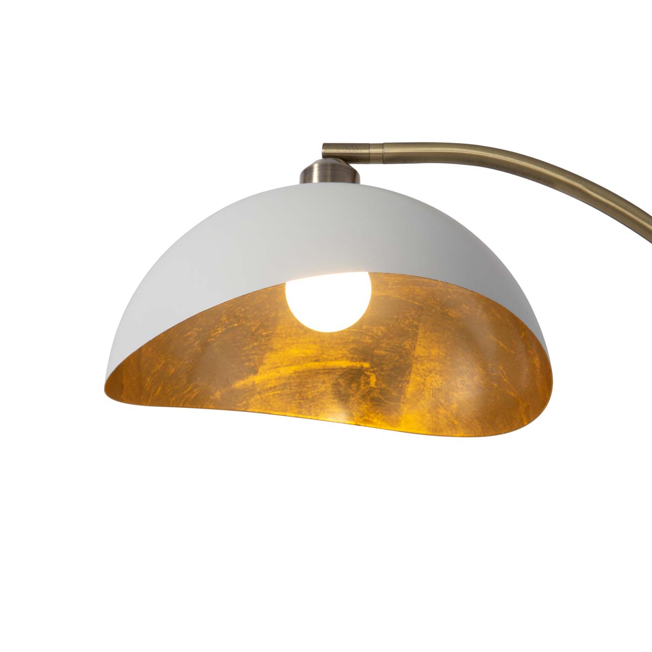 Luna Bella Chairside Arc Floor Lamp – 60″, Weathered Brass & Matte White/Gold-Leaf Shade, Dimmer Switch, Marble Base - Image 9