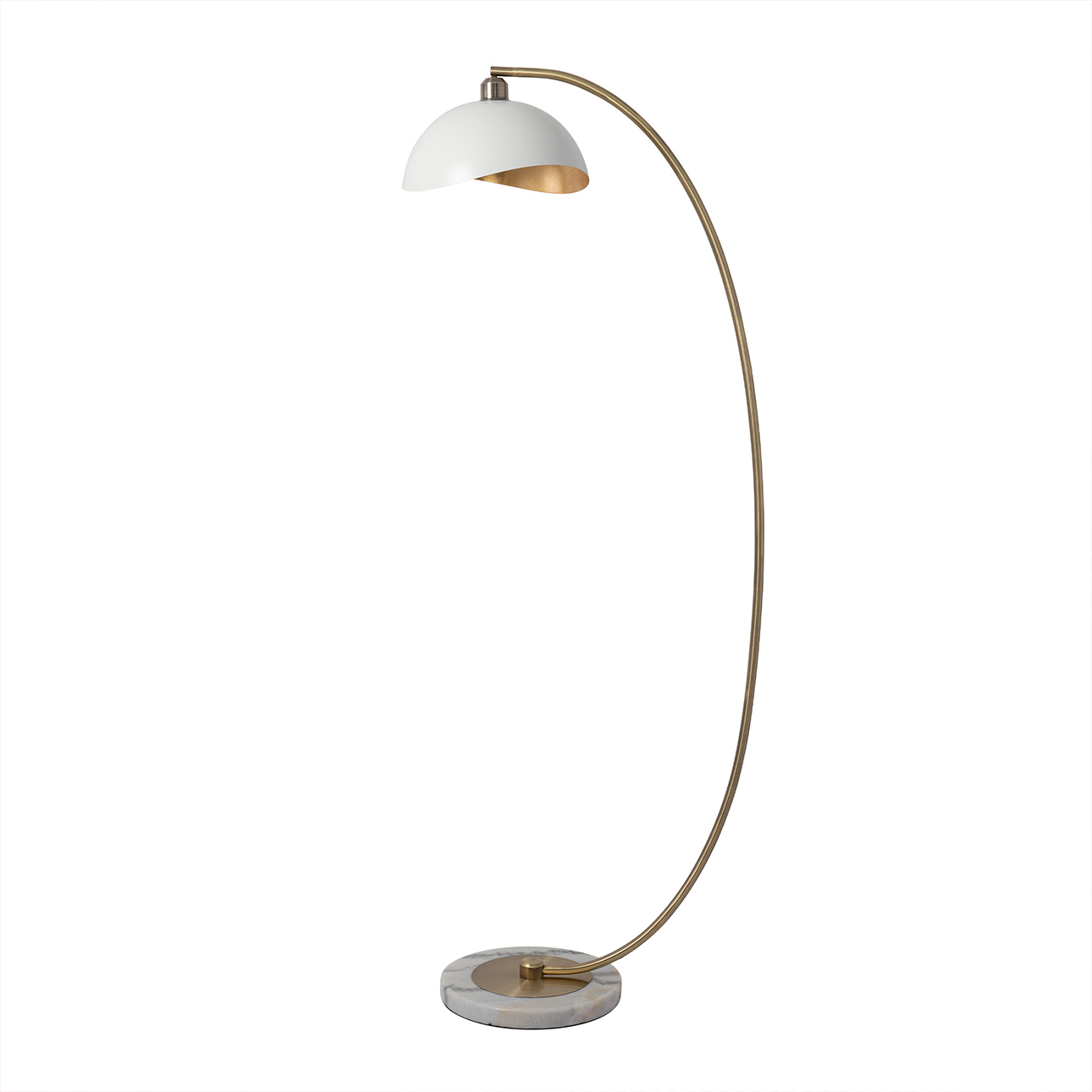 Luna Bella Chairside Arc Floor Lamp – 60″, Weathered Brass & Matte White/Gold-Leaf Shade, Dimmer Switch, Marble Base - Image 7