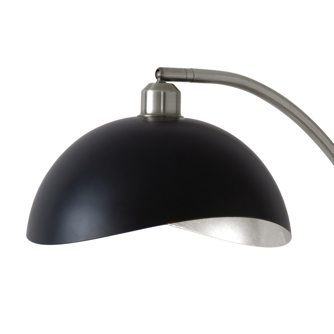 Luna Bella Chairside Arc Floor Lamp – Black & Silver-Leaf Shade, Antique Nickel, Black Marble Base, Dimmer - Image 4