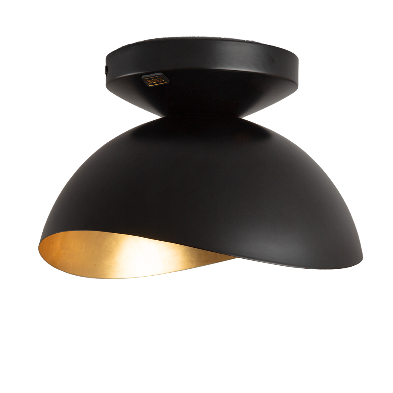 Luna Bella Flush Mount Ceiling Light – Matte Black & Gold-Leaf Shade, Weathered Brass - Image 3